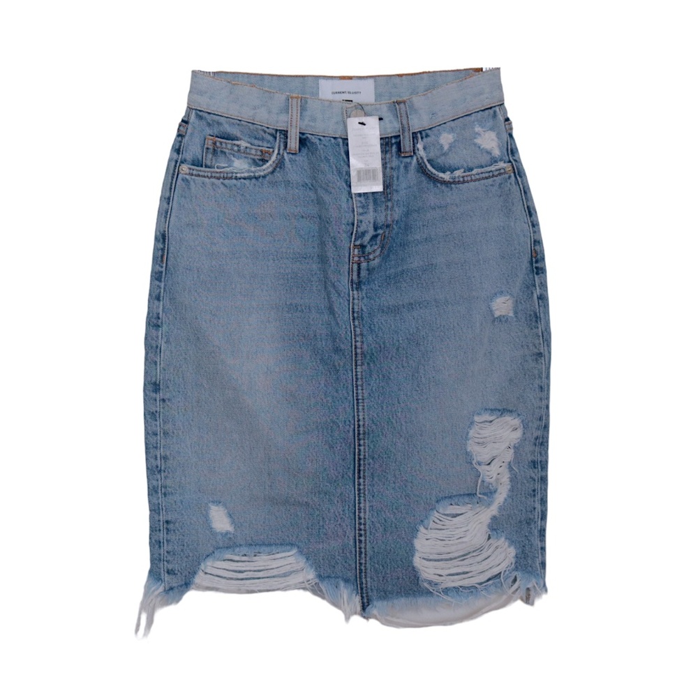 Current/Elliot Women's Ultra High Waist Distressed Pencil Denim Skirt Size 24